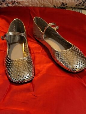 Jeffrey Campbell silver sturdy mesh Mary Jane flats w buckle and slight wedge